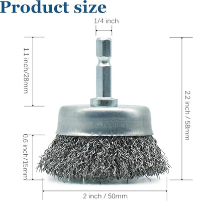 5-Pack 2-inch Wire Cup Brush Set for Drill | Coarse Carbon Steel Crimping Wire, 1/4" Hex Shank, Aggressive Rust Removal, Paint Stripping, Surface Abrasion - style: 2-inch Cup Brush - 5 Piece