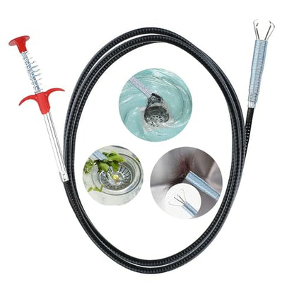 61 Inch Drain Snake Cleaner Pick Up Tool, Shower Hair Clog Remover, Sink Drain Clogs Cleaner for Sewer, Flexible Grabber Cleaning Tool for Out of Reach Place