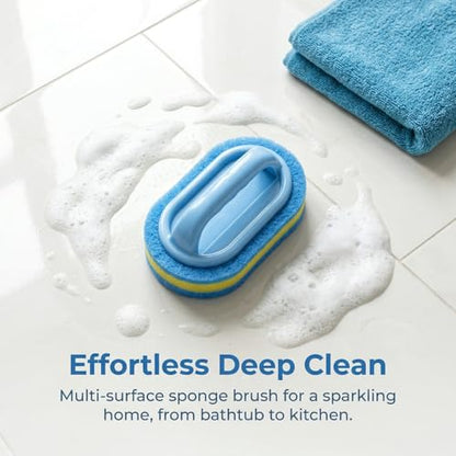Multifunctional Cleaning Brush with Handle, Thick Sponge Scrubber for Kitchen, Bathroom, Bathtub, Sink & Floor, 1 Pack (Blue) - color: Blue