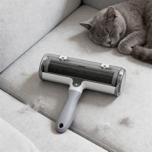 Pet Hair Remover Roller, Reusable Lint Roller with Large Fur Bin, Portable Cat and Dog Hair Remover for Couch, Bedding, Car, Rugs & Furniture (Gray) - color: Gray
