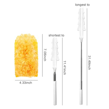 Extendable Duster 31.5 Inch Telescoping Pole with Reusable Washable Non-Woven Double-Sided Cleaning Head Orange for Ceiling Fans Blinds Vents High Ceilings Hard to Reach Places