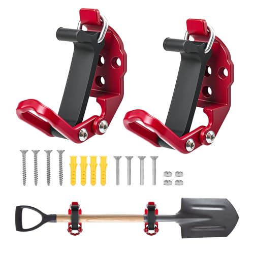 2 Pack Shovel Holder Wall Mount for Truck & Trailer, Adjustable Rubber-Coated Clamp for Shovel, Broom & Rake,Axe (0.6"–1.43"), Tool Holder for Overlanding, Off-Road, Work Truck & Garage,Red - color: Red, size: 2 Pack