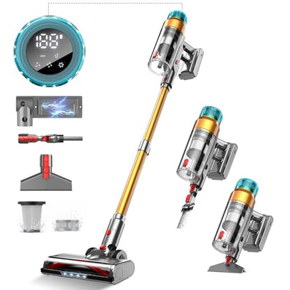 MBYULO Cordless Vacuum Cleaner for Home 600W 60Kpa Upgraded Powerful Stick Vacuum Up to 75Mins, Anti-Tangle & Wall Mount Charging, 8 in 1 Lightweight Vacuum Cleaners for Home/Pet Hair/Carpets/Floors - size: 600