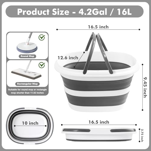 Collapsible Mop Bucket with Handles 4.2 Gallon Foldable Tub for Cleaning Large Silicone Pop Up Buckets Portable Collapse Camping Car Wash Basket for Space-Saving Storage - size: 4.2 Gallon - Bucket