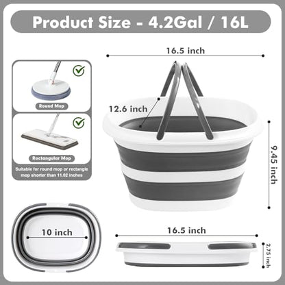 Collapsible Mop Bucket with Handles 4.2 Gallon Foldable Tub for Cleaning Large Silicone Pop Up Buckets Portable Collapse Camping Car Wash Basket for Space-Saving Storage - size: 4.2 Gallon - Bucket