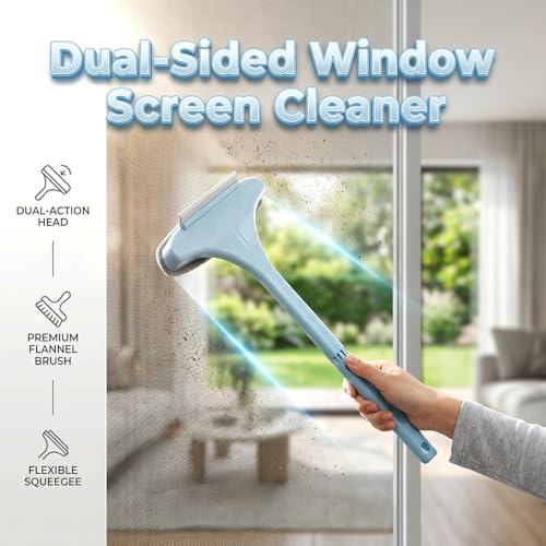 Window Screen Cleaning Brush, 2026 New 2 in 1 Mesh Cleaner Brush, Window Screen Cleaner Tool with Squeegee, Multifunctional Screen Brush, Double Sided Wet & Dry Dual Use (Beige) - color: Beige