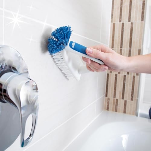Unger 2-in-1 Bath and Tile Scrubber Brush Tool, Crevice Cleaning Supplies, Dishwasher Safe, Rounded Bristles for Bathroom Scrubbing, Great for Tile, Bathtubs, and Showers - size: Bath & Tile, style: 2-in-1 Bath & Tile Brush