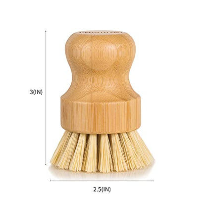 GREENTH PRO Bamboo Dish Brush-2 Pack Nature Sisal Scrubber Brush with Ceramics Holder-Wooden Brush for Pot,Dish and Vegetables