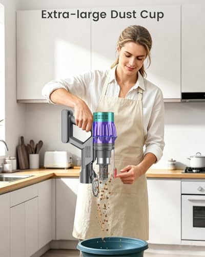 Cordless Vacuum Cleaner, 650W 55KPA 70Min Wireless Vacuum for Home, Stick Vacuum with Green Light Anti-Tangle, Rechargeable Vacuum Cleaners for Pet Hair Carpet Hard Floors （Purple）