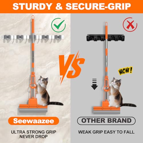 Broom Holder Wall Mount, Mop and Broom Organizer Broom Hanger Storage Tool Utility Racks Stainless Steel Wall Hooks Solid Mop Rack for Home Kitchen Garden Laundry Garage (5 Racks 4 Hooks) - size: 5 Racks 4 Hooks