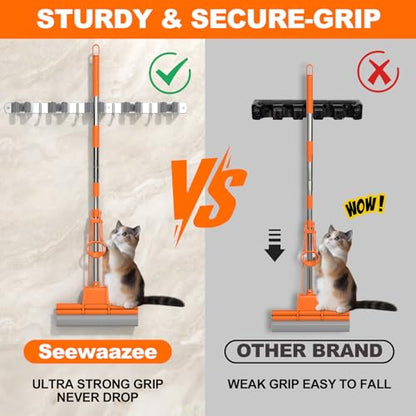 Broom Holder Wall Mount, Mop and Broom Organizer Broom Hanger Storage Tool Utility Racks Stainless Steel Wall Hooks Solid Mop Rack for Home Kitchen Garden Laundry Garage (5 Racks 4 Hooks) - size: 5 Racks 4 Hooks