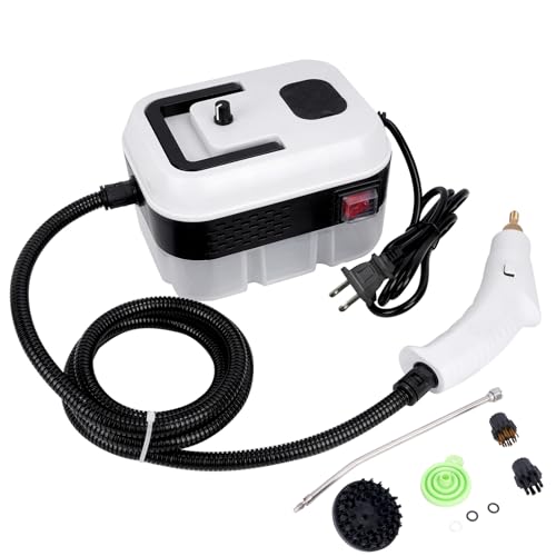 Foandbevi 1200W Handheld Steam Cleaner with 6 Adjustable Levels, 105℃ High-Pressure Portable Steam Cleaning Machine for Car Detailing, Tile Grout, Couch, Mattress, Bed & Home - 6 in 1 Attachments - color: Cream White