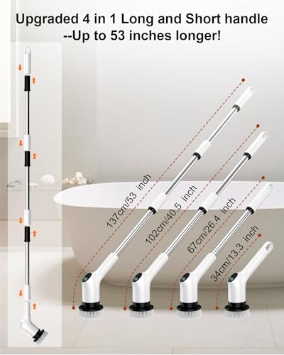 Electric Spin Scrubber, 2024 Upgrade Cordless Shower Scrubber with 8 Replaceable Brush Heads and 3 Adjustable Speeds, LED Display and Extension Handle,Power Cleaning Brush for Bathroom Tub Grout Floor