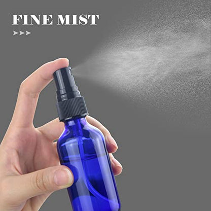 Wedama 4 oz Mini Glass Spray Bottles, Empty Small Spray Bottles with Funnel Dropper, Fine Mist for Hair, Travel, Plants, Cleaning Solutions and Skin Care (4 Pack Blue) - color: Blue, size: 4 Ounce (Pack of 4)