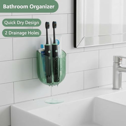 Wall Mounted Storage Holder, Transparent PS Plastic, Clear Green, 3.9x3.5x1.9 Inch, Adhesive Organizer for Cosmetics, Phone, Remote (Green 2PCS) - color: Green 2PCS