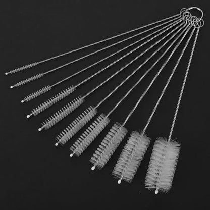 10 Pack Reusable Straw Cleaner Brushes, Assorted Sizes with Extra Long Stainless Steel Handles & Flexible Nylon Bristles, Straw Brush Cleaner for Tumblers, Sippy Cups, Bottles, Pipes & Tubes (White) - size: 8.2 inch white assorted