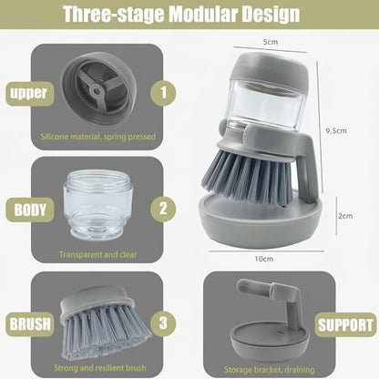 Good Grips Soap Dispensing Palm Brush, Dish Scrub Brush, Kitchen Brushes for Dishes, Kitchen Brush with Holder for Pot Pan Sink Cleaning (Gray) - color: Gray