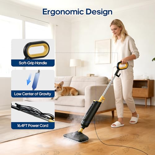 Steam Mop for Floor Cleaning with 2 Washable Pad, 30s Quick-Heating, Lightweight Floor Steamer Cleaner Mop for Hardwood, Tile, Laminate Floors，Carpet