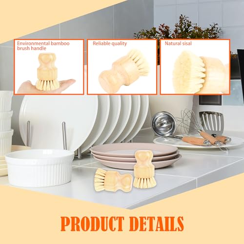 24 Pack Bamboo Dish Scrub Brushes Set Kitchen Brushes Scrubber Pot Pans Cleaning Sisal Bristles Wooden Brushes for Iron Pot Dishwashing Sink Vegetables