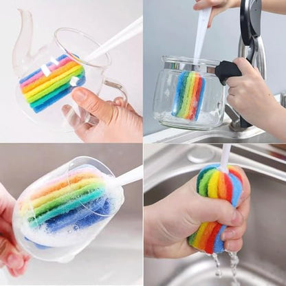 3PCS Cleaning Bottle Sponge Brush with Long Handle Scouring Pad Scrub Brushes for Kitchen Clean Glasses Mugs Cups