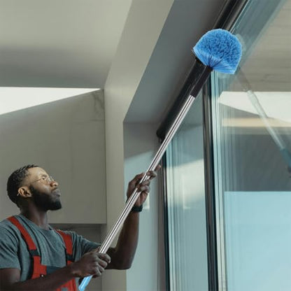 Healeved 2pcs Screw-on Cobweb Duster Heads Replacement for Ceiling Web Cleaner Brush, Blue Ball-Shaped Brush Heads for Indoor and Outdoor Use, Compatible with Threaded Extension Poles