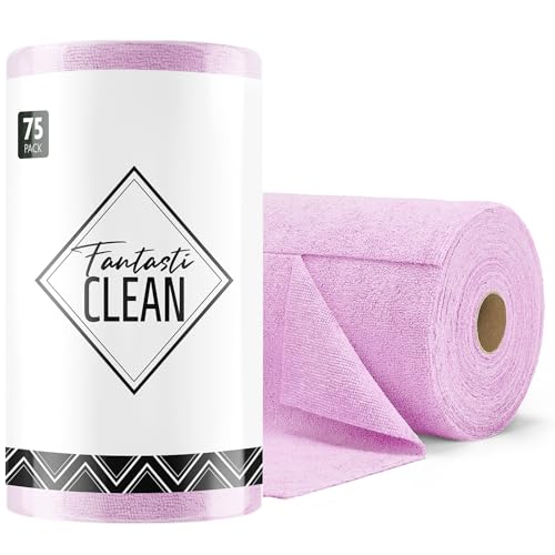 Fantasticlean Microfiber Cleaning Cloth Roll -75 Pack, Tear Away Microfiber Towels, 12" x 12", Reusable, Washable, Scratch Free, Ultra Absorbent Dishcloth for All-Around Cleaning Supplies (Purple) - color: Purple, size: 75 pack