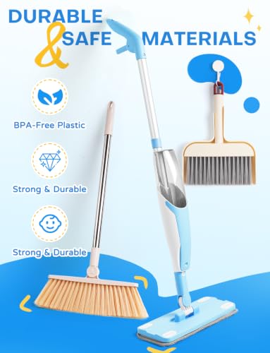 Kids Cleaning Toy Set,Blue Spray Mop Montessori Toys-Kids Cleaning Toy Set,Mini Spray Mop Montessori Toys Spray Mop & Kids Broom Dustpan Set Cleaning Toys Gift for Toddlers Girls Boys Age 3+ - size: Blue, style: Cleaning Set