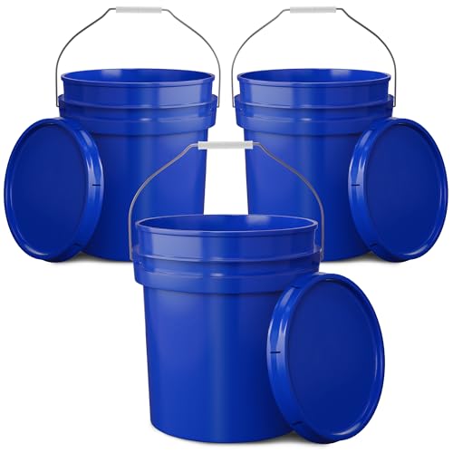 EconoHome 5-Gallon Dark Blue Bucket Pail Container with Lid | Metal Handles with Plastic Grip for Easy Carrying | Easy Stack and Store | Heavy-Duty Extra Durable | Food Grade | BPA Free - 3 Pack - color: Dark Blue, size: 3 Pack