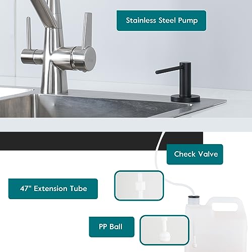 Gappo Upgraded Matte Black Soap Dispenser for Kitchen Sink, Stainless Steel Countertop Pump, Built in Sink Soap Dispenser with 47" Extension Tube kit - color: Matte Black