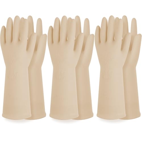 DABOGOSA Reusable Waterproof Household Dishwashing Cleaning Rubber Gloves, Non-Slip Kitchen Glove (Ivory, Small (Pack of 3)) - color: Ivory, size: Small (Pack of 3)