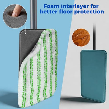 Masthome 16" Extra Large Microfiber Flat Mop for Floor Cleaning, 360° Rotating Dust Mop with 5 Washable Pads & 1 Cleaning Scraper, Wet Dry Mop for Hardwood Laminate Tile Ceramic - color: Green Extra Large