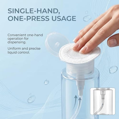 100ml Push Down Pump Dispenser Empty Bottles,Leak-Proof Wide Mouth Refillable Clear Containers with 1 Cartoon Sticker and 1 Label Each for Rubbing Alcohol Nail Polish Makeup Remover Water Toner
