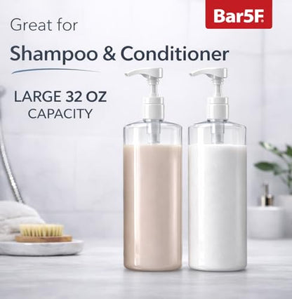 Bar5F Pump Bottle 32-Ounce 1-Liter Empty for Shampoo Conditioner Body Wash Lotion BPA-Free Crystal-Clear (Pack of 1) - size: Pack of 1