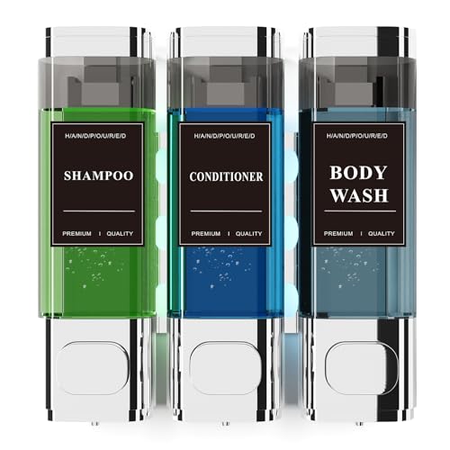Shampoo and Conditioner Dispenser – Wall-Mounted Shower Soap Dispenser, No-Drill Installation, Lockable, 900 ml Capacity,for Bathroom & Hotel or Airbnb (Electroplated Silver, 3-Pack) - color: Silver-3-pack
