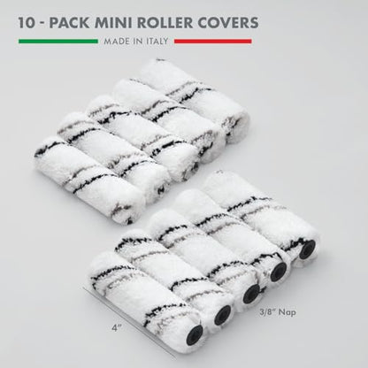 10-Pack 4 Inches Mini Paint Roller Covers for Smooth and Lint-Free Finish - 3/8 Nap - Made in Italy - Premium Microfiber Roller Naps for All Paints and Stains - size: 4" Roller Covers ( 10 Pack)