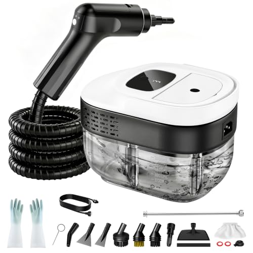 Pressurized Handheld Steam Cleaner 2500W, Portable Steamer for Cleaning | 15s Heat-Up, 54oz Large Tank, 3-Level Adjustable Steam With 16pcs Accessories for Home, Car, Tile, Grout, Furniture - color: White