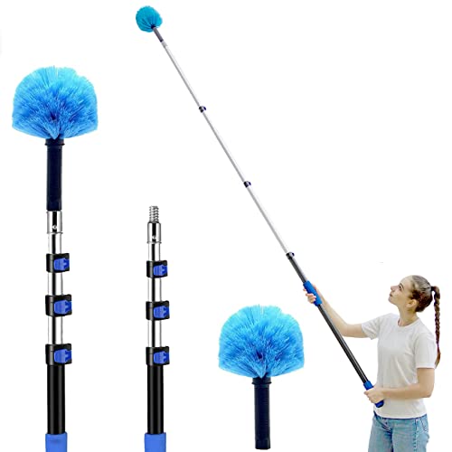 20 Foot Cobweb Duster with Extension Pole 2 PCS, Webster Cobweb Duster for High Ceilings/Corners, Spider Web Brush with Pole for Outdoor & Indoor Web Cleaning, Outdoor Cobweb Brush Kit by MAYKI - size: Cobweb Duster 12Feet