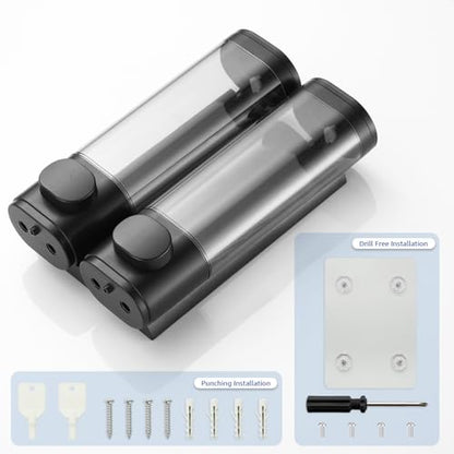 Pollock Shampoo and Conditioner Dispenser Wall Mounted, Shower Soap Dispenser 2 Chamber No Drill, Shampoo Dispenser for Shower, Body Wash Dispenser for Bathroom, Large Capacity, (Black 2 Chamber) - color: Black 2 Chamber