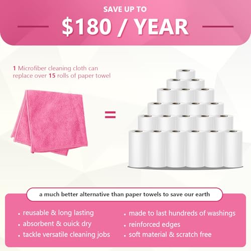 Kitchen Dish Cloths, 12 Pack, 10 x 10 Inches, Soft Absorbent Dish Towels, Lint Free Reusable Dish Rags for Dishwashing, Drying and Daily Cleanup, Hot Pink - color: Hot Pink