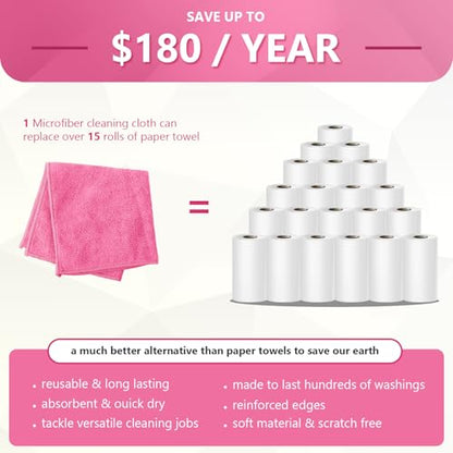 Kitchen Dish Cloths, 12 Pack, 10 x 10 Inches, Soft Absorbent Dish Towels, Lint Free Reusable Dish Rags for Dishwashing, Drying and Daily Cleanup, Hot Pink - color: Hot Pink