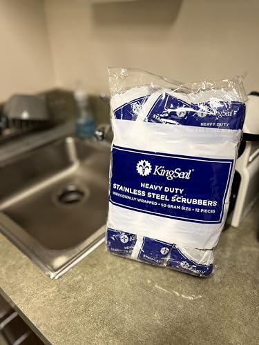 72 Count | KingSeal Stainless Steel Scrubbers, Scrub Pads, Heavy Duty, 50 gram Weight, Individually Wrapped - 6 Packs of 12 Scrubbers - size: 6 Pack/12 per Pack
