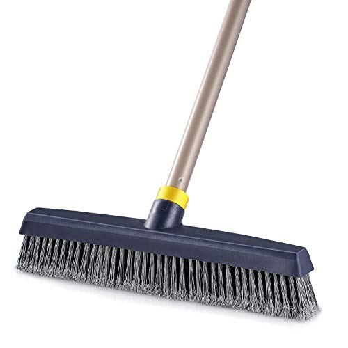 Yocada Push Broom Brush Stiff Bristles 12.8" Broom Head Telescopic Heavy-Duty Outdoor Commercial for Cleaning Bathroom Kitchen Patio Garage Deck Concrete Wood Stone Tile Floor