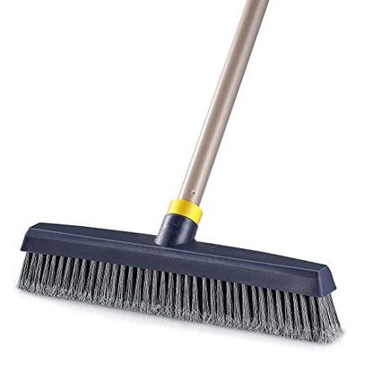 Yocada Push Broom Brush Stiff Bristles 12.8" Broom Head Telescopic Heavy-Duty Outdoor Commercial for Cleaning Bathroom Kitchen Patio Garage Deck Concrete Wood Stone Tile Floor