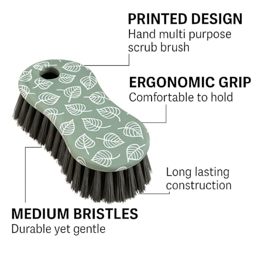 2-Pack Heavy Duty Scrub Brushes for Kitchen & Bathroom – Ergonomic Handheld Cleaning Brush with Printed Design – Medium Bristles for Tile, Grout, Sink, and Tub - color: Green