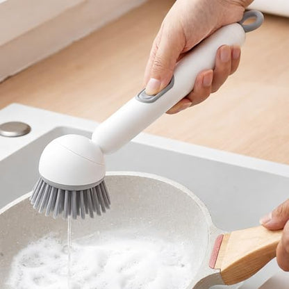 Dish Brush with Soap Dispenser- Kitchen Cleaning Brush, Adjustable Head Scrubber for Pots Pans Sink Cleaning Tool with Handle(Gray) - color: Gray