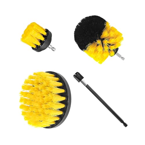 4PCS/Set Car Drill Brush Attachment Set, Vehicle Drill Scrub Brushes Kit with Extended Long Rod, Automotive Power Cleaning Scrubber Accessories, Universal for SUV, Sedan, Truck (Yellow) - color: Yellow