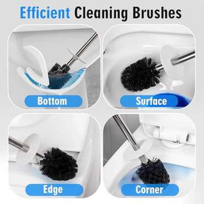 Matt White Ceramic Toilet Brush and Holder Set, Durable Bristles Non Scratch Toilet, Long Stainless Steel Handle, Freestanding Toilet Bowl Cleaners Brush, Scrubber Brush for Toilet - color: Matt White, size: Set/1