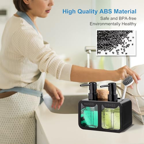 Kitchen Soap Dispenser Set, with Hand and Dish Soap, Sponge Caddy and Brush Holder 4-in-1 Kitchen Dual Soap Dispenser Set for Kitchen Sink, Bathroom - Black - color: Black