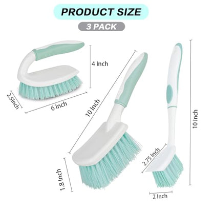 3 Pack Bathroom Scrub Brush Set, Heavy-Duty Scrub Brushes for Cleaning Floor, Green Scrubbing Brush with Non-Slip Handle and Stiff Bristles for Bathtub, Tub, Tile, Gap, Kitchen, Sink