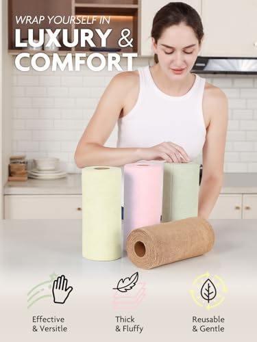 Fantasticlean Kitchen Towels - 80 Sheets - Reusable Washable Dishcloth Rolls, Super Absorbent, Premium Microfiber Cleaning Cloths, 10'' by 10'' (Pink,Grayish,Beige,Tan) - color: Pink,grayish,beige,tan